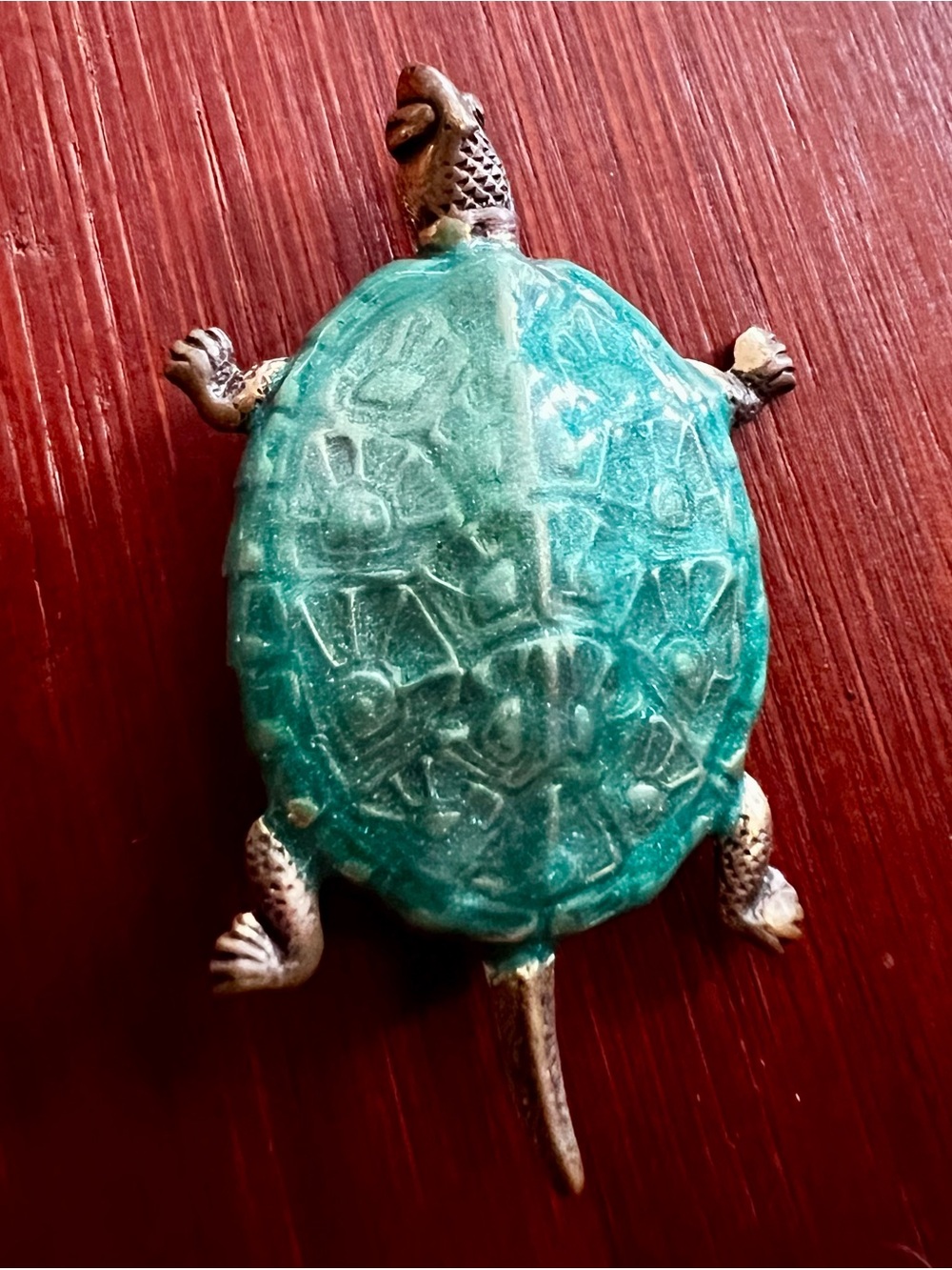 Vintage Metal Aqua Green Enamel Turtle Brooch Pin